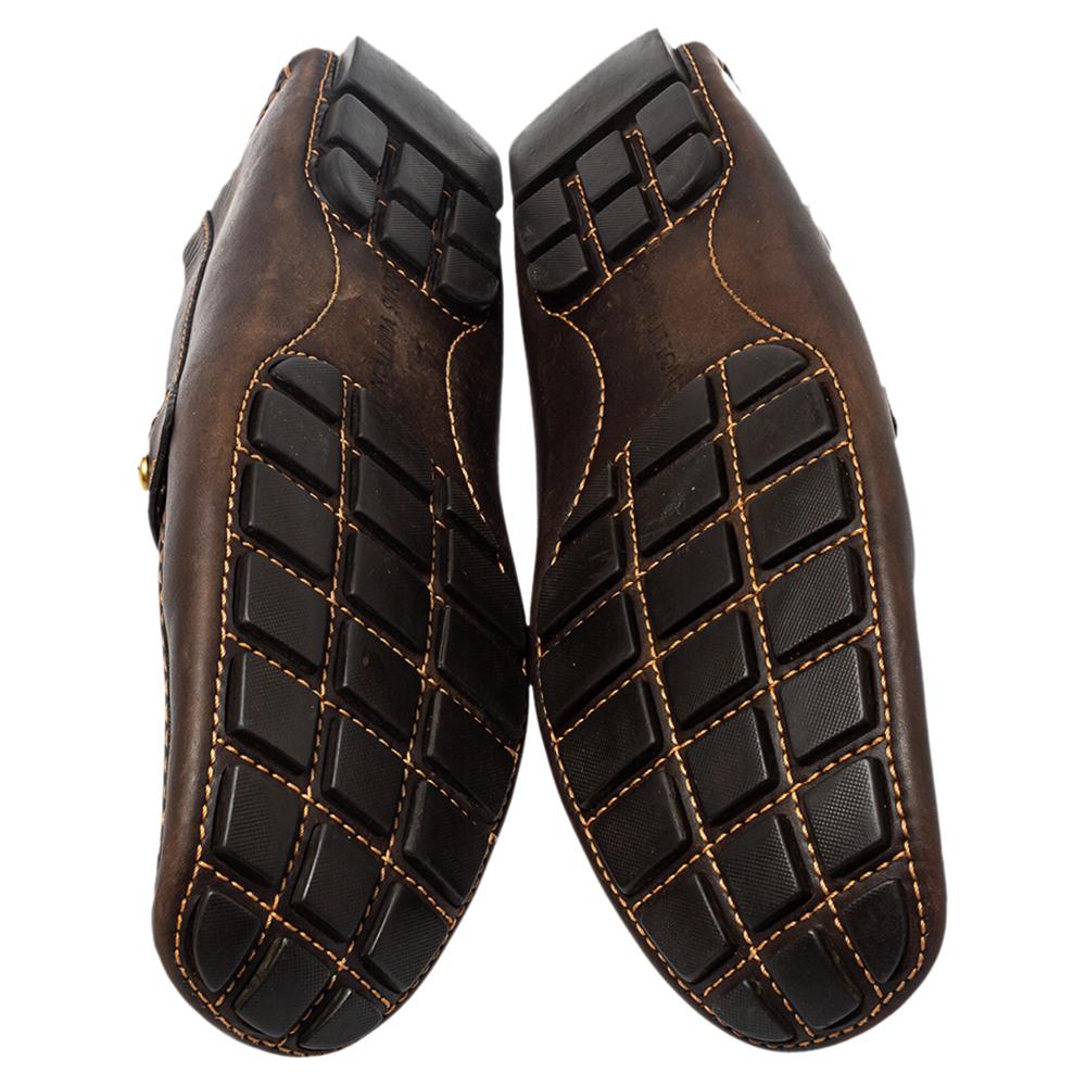 Louis Vuitton Brown Leather Monte Carlo Loafers Size 44 In Good Condition In Dubai, Al Qouz 2