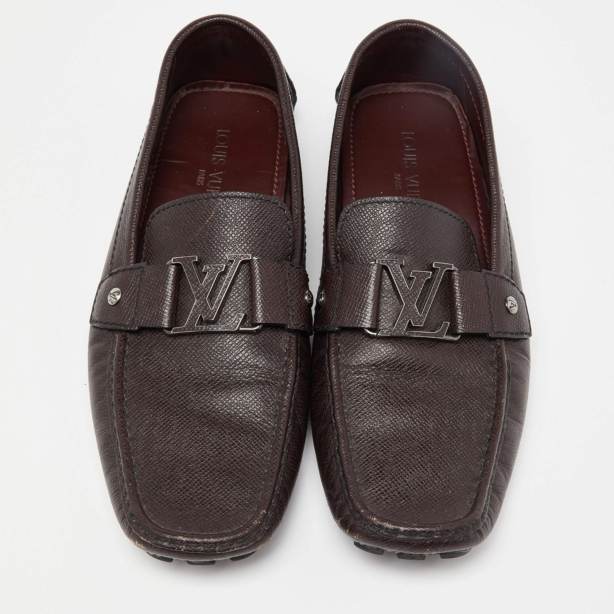 Men's Louis Vuitton Brown Leather Monte Carlo Loafers Size 44 For Sale