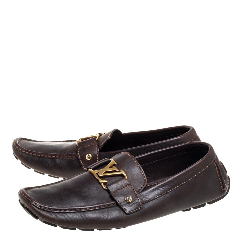 Louis Vuitton Brown Leather Monte Carlo Loafers Size 44 In Good Condition In Dubai, Al Qouz 2