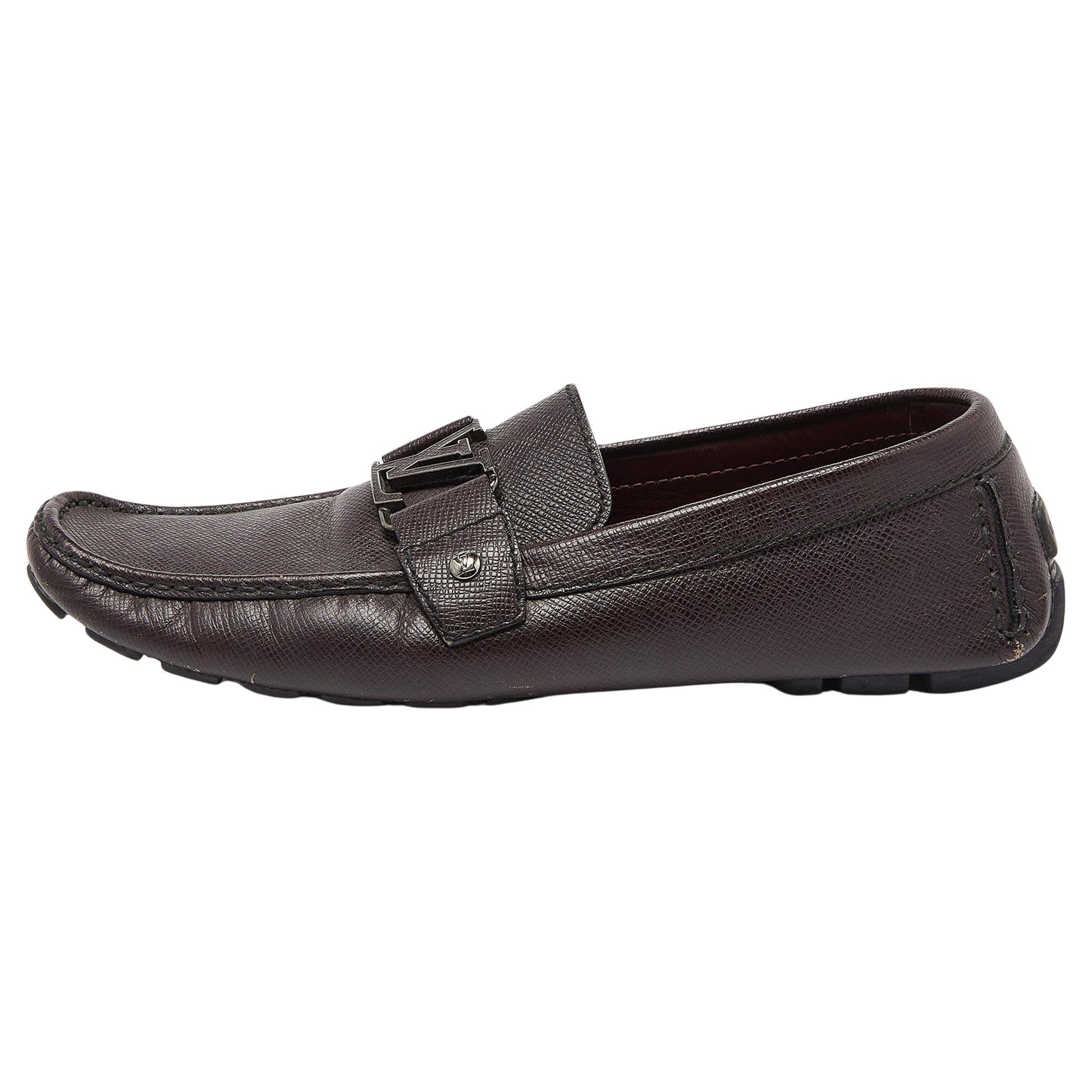 Louis Vuitton Brown Leather Monte Carlo Loafers Size 44 For Sale