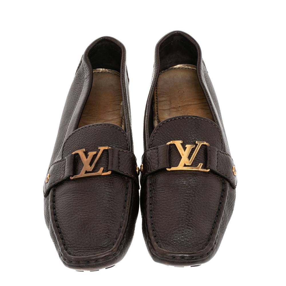 Black Louis Vuitton Brown Leather Monte Carlo Slip on Loafers Size 42