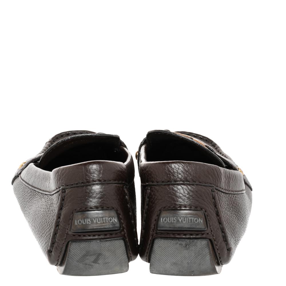Louis Vuitton Brown Leather Monte Carlo Slip on Loafers Size 42 In Good Condition In Dubai, Al Qouz 2
