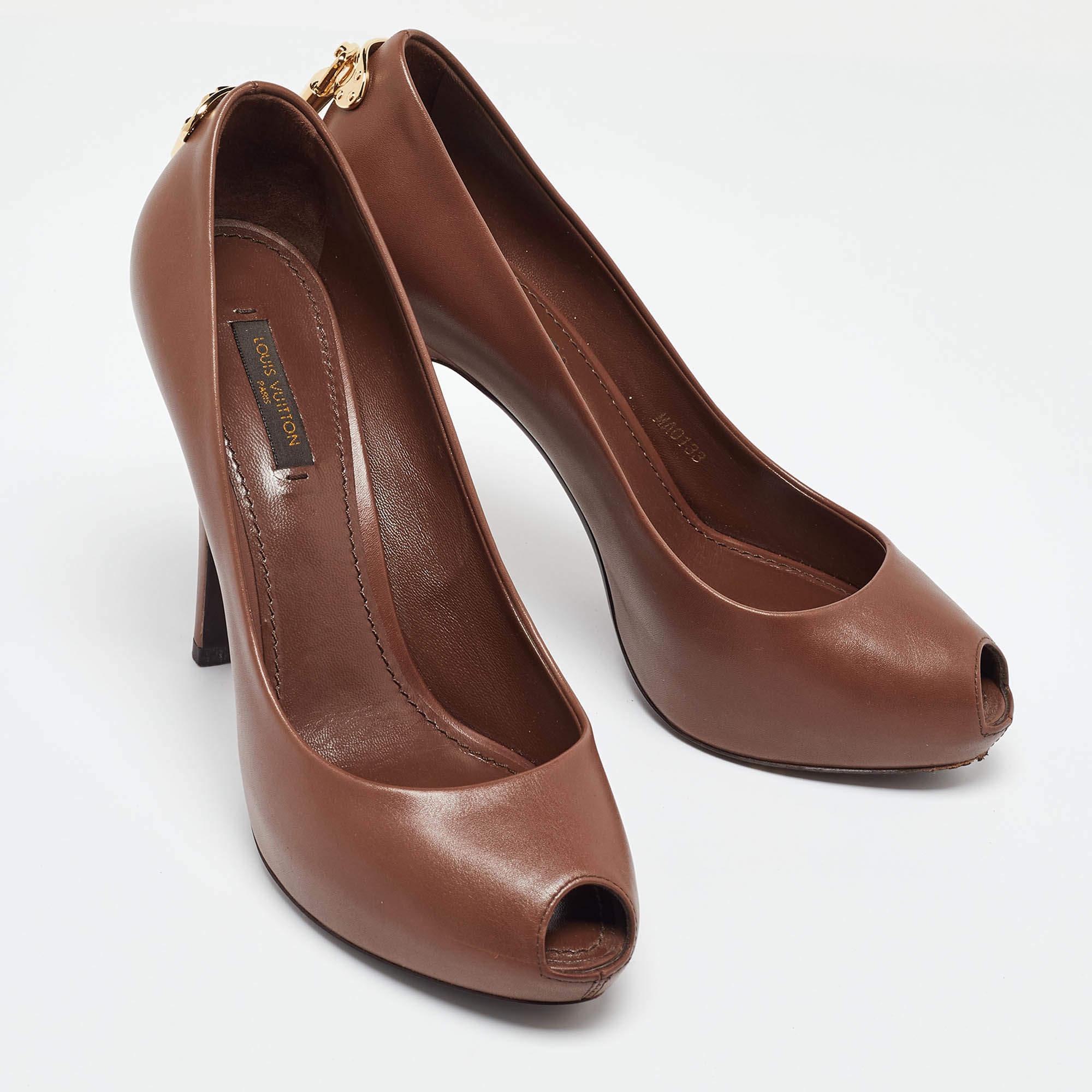Donna Louis Vuitton Pelle Marrone Oh Davvero! Piattaforma Peep Toe Pumps Taglia 37.5