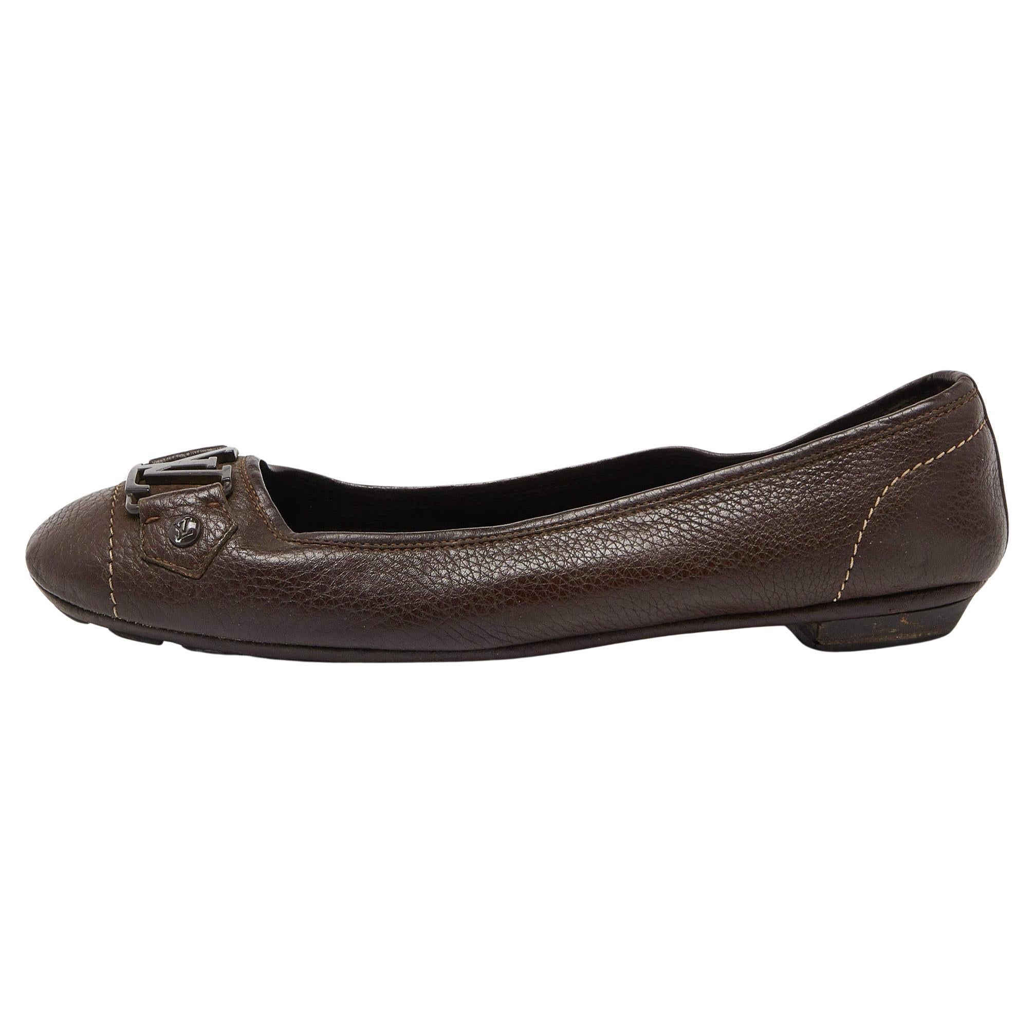 Louis Vuitton Brown Leather Oxford Ballet Flats Size 40 For Sale