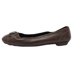 Used Louis Vuitton Brown Leather Oxford Ballet Flats Size 40