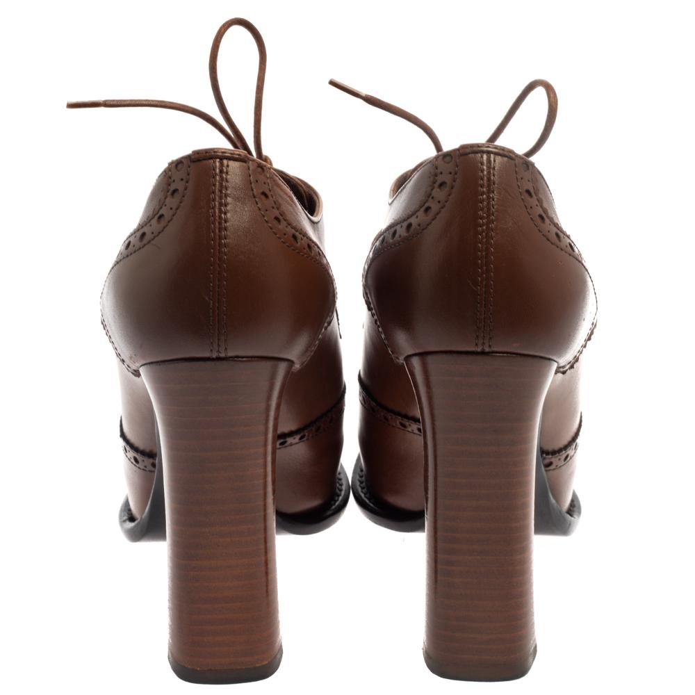 Louis Vuitton Braun Leder Oxford Plattform Brogue Lederstiefel Größe 37 2