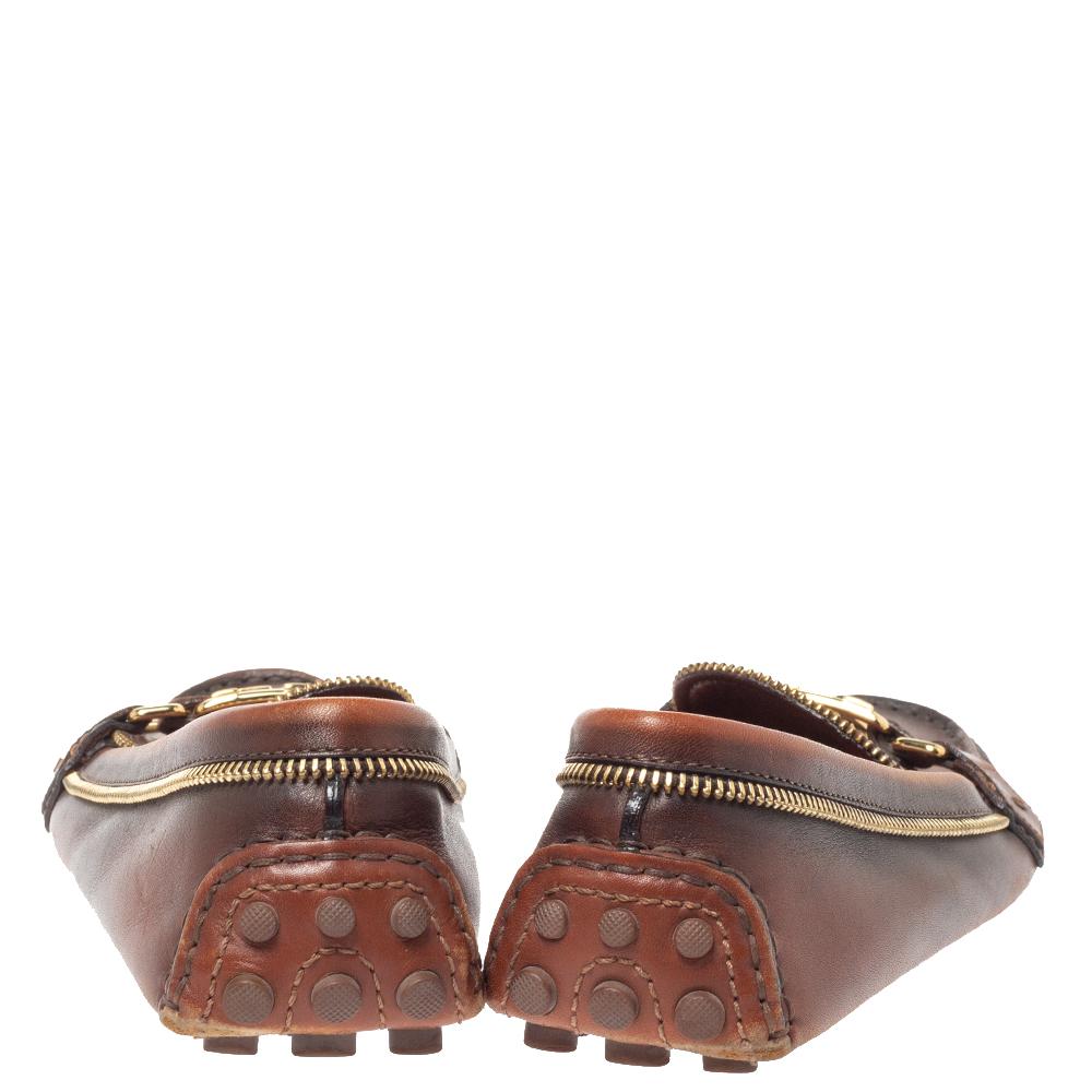 Louis Vuitton Brown Leather Oxford Slip On Loafers Size 36.5 In Good Condition In Dubai, Al Qouz 2