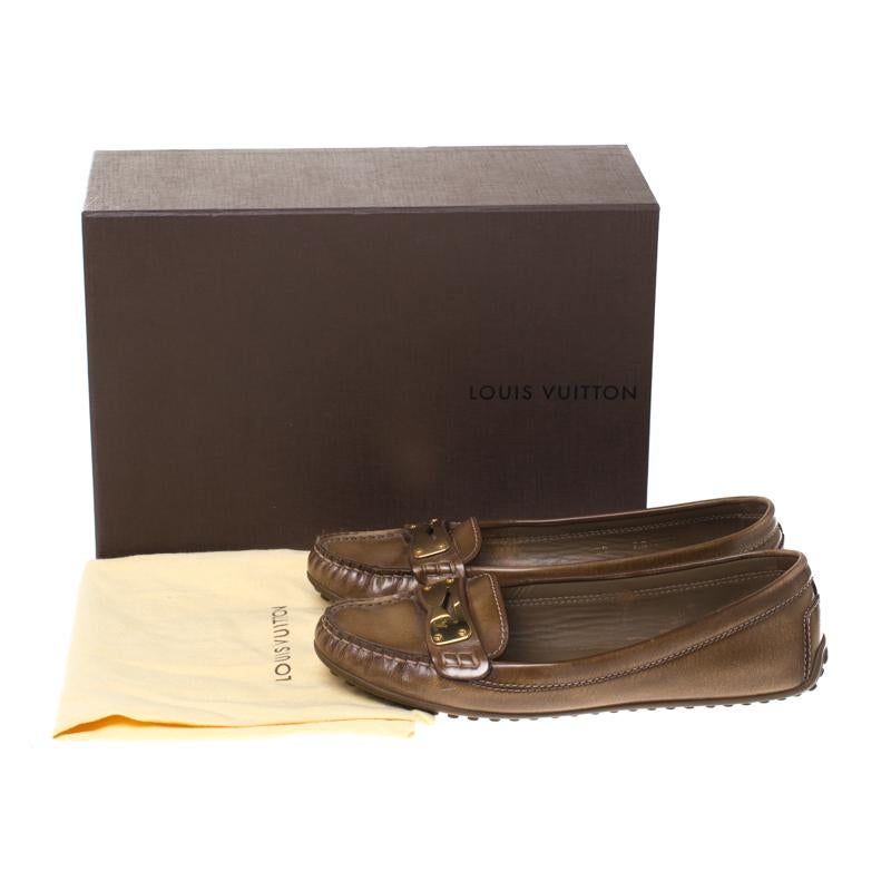 Louis Vuitton Brown Leather Penny Loafers Size 38 For Sale 1
