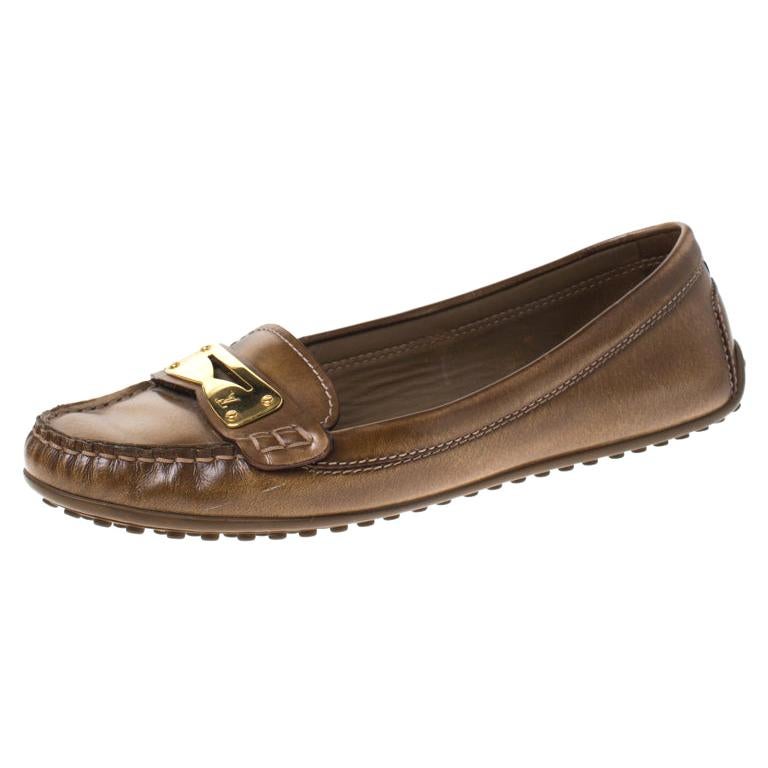 Louis Vuitton Brown Leather Penny Loafers Size 38 For Sale