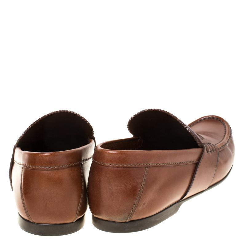 Louis Vuitton Brown Leather Penny Loafers Size 42.5 In Good Condition In Dubai, Al Qouz 2