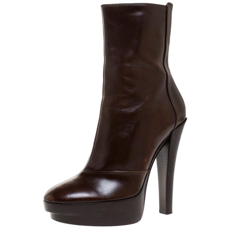 Louis Vuitton Brown Leather Platform Ankle Boots Size 37.5 at 1stDibs ...