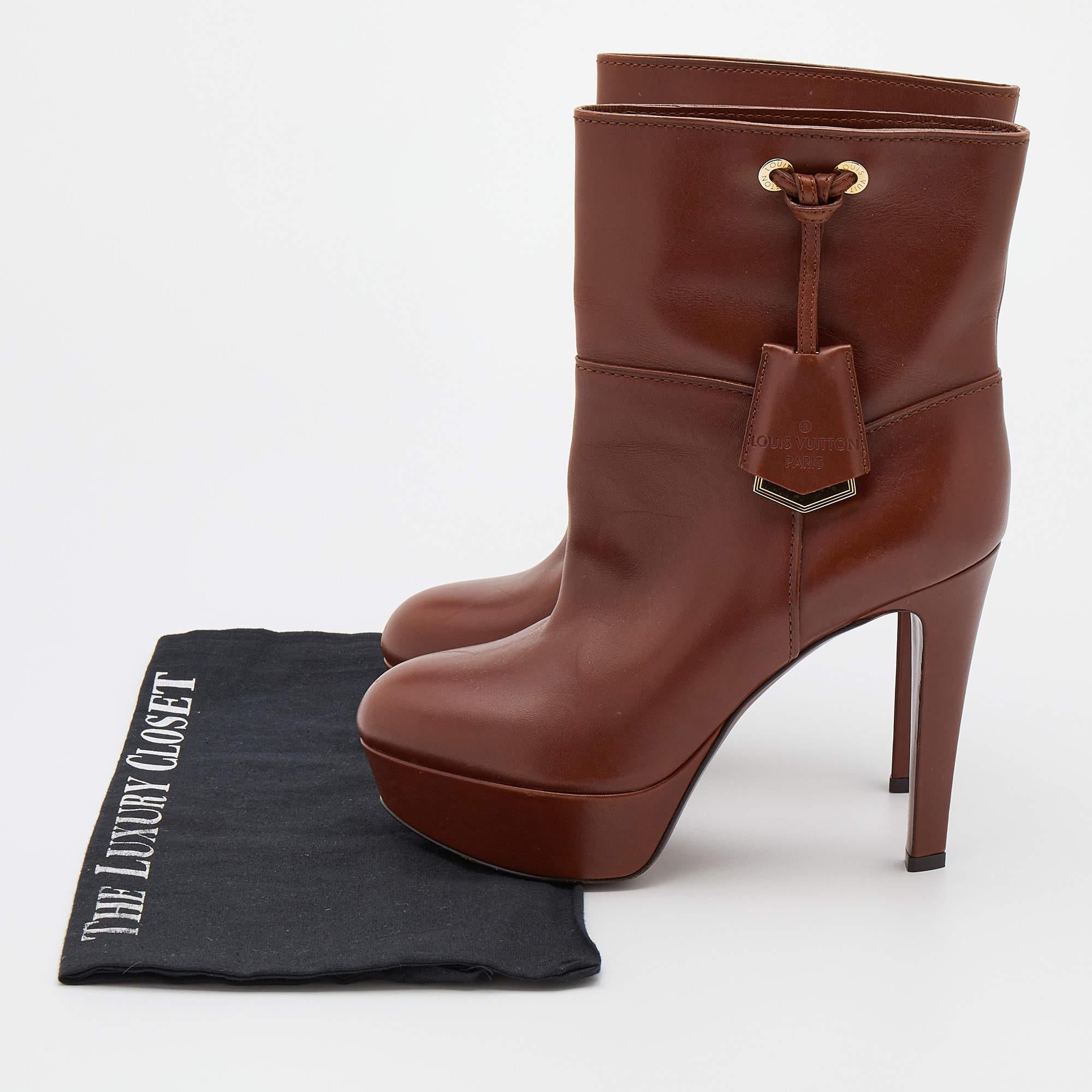 Louis Vuitton Brown Leather Platform Ankle Length Boots Size 38 7
