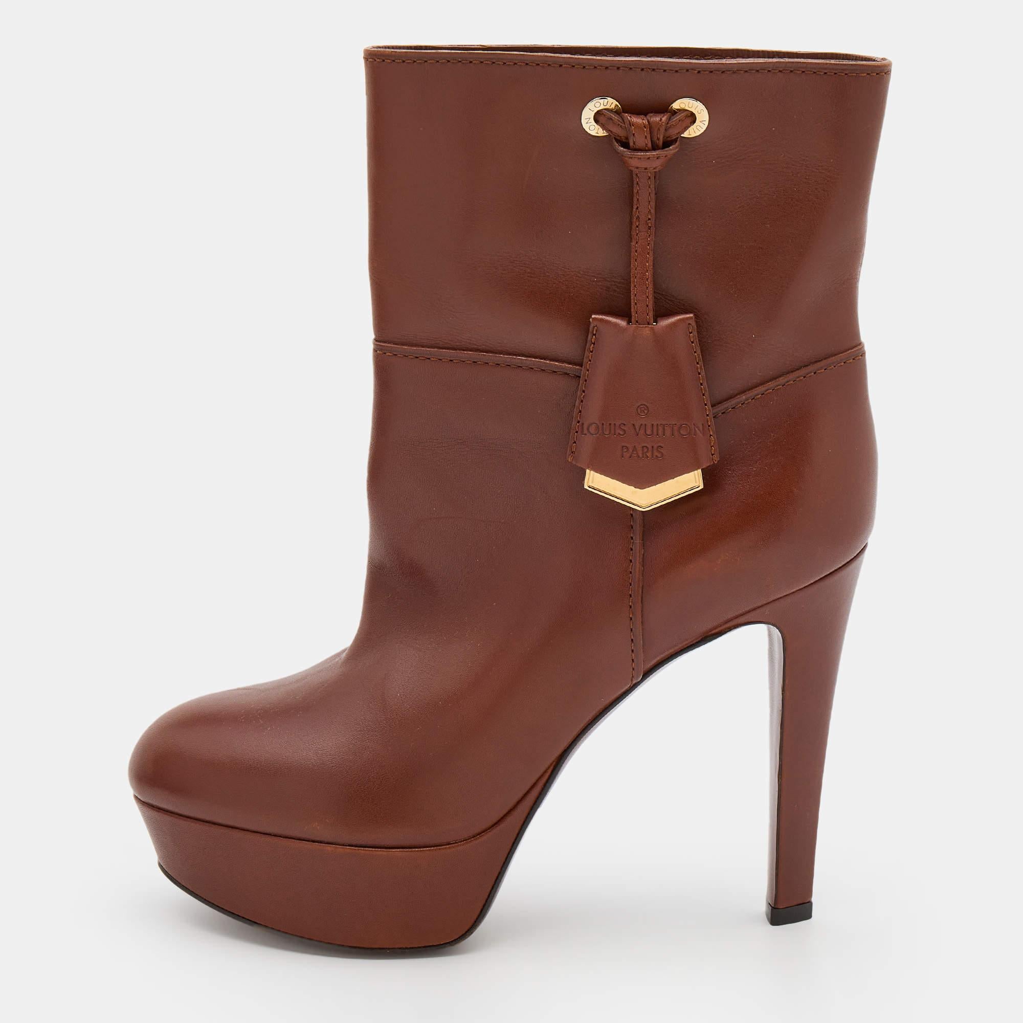 Louis Vuitton Brown Leather Platform Ankle Length Boots Size 38 1