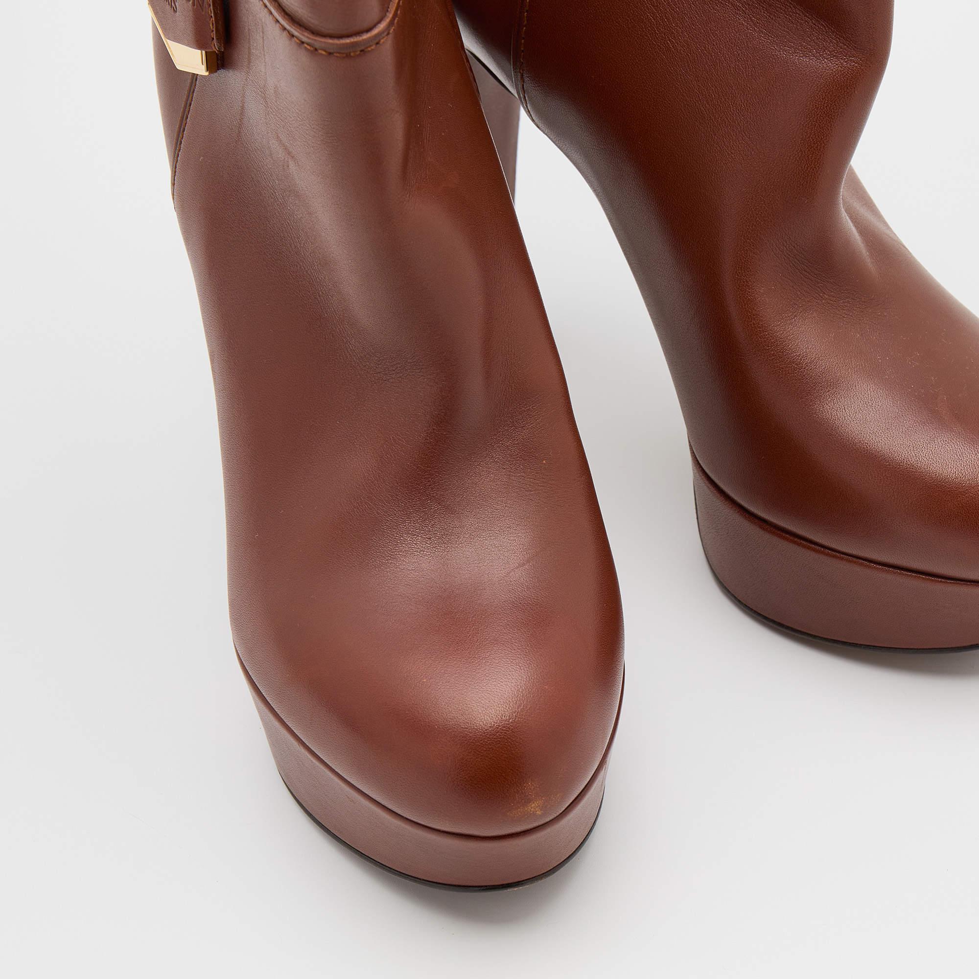 Louis Vuitton Brown Leather Platform Ankle Length Boots Size 38 2