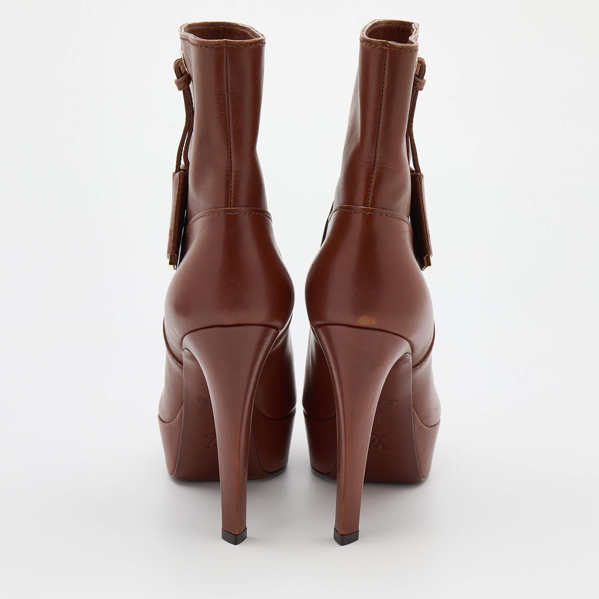 Louis Vuitton Brown Leather Platform Ankle Length Boots Size 38 3
