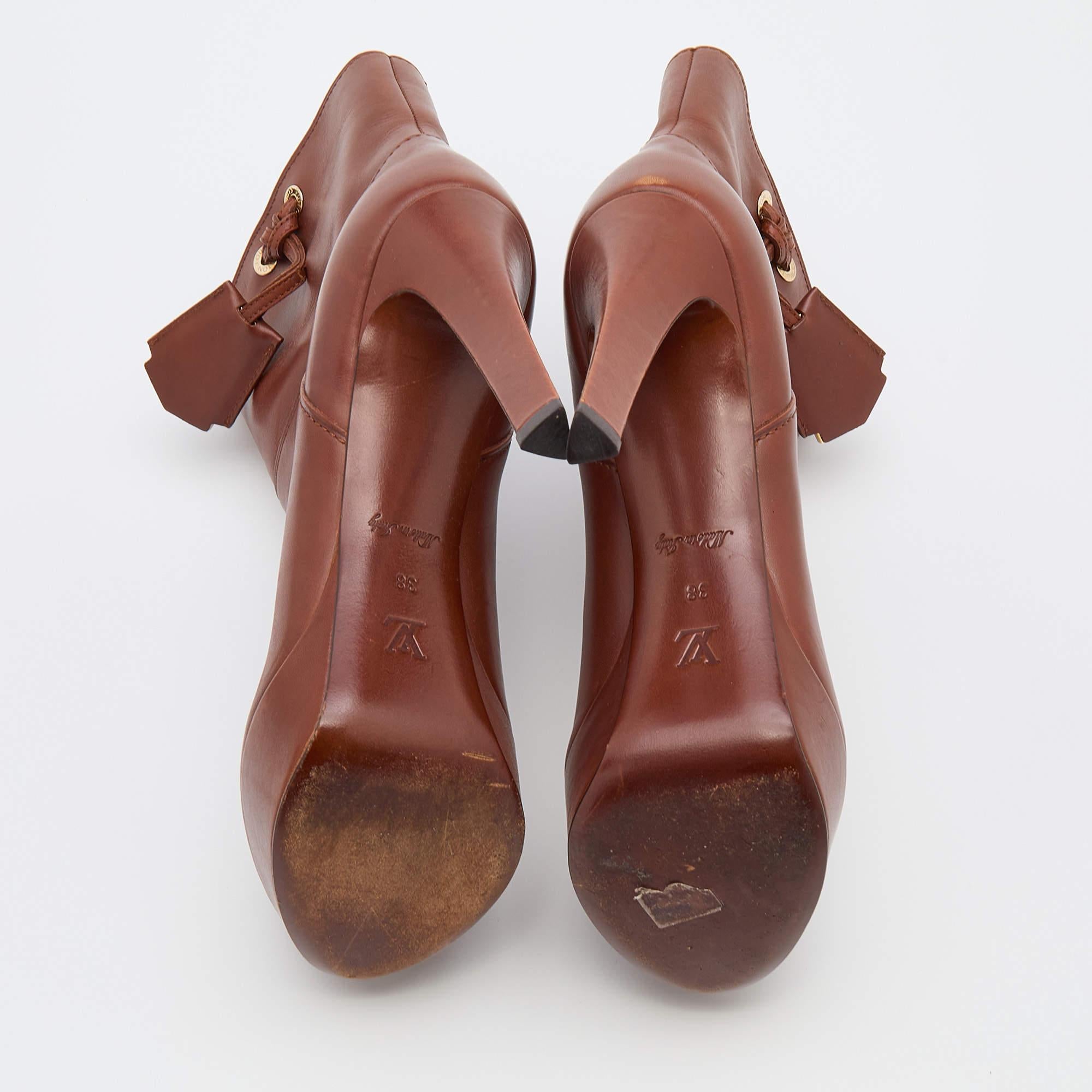 Louis Vuitton Brown Leather Platform Ankle Length Boots Size 38 4