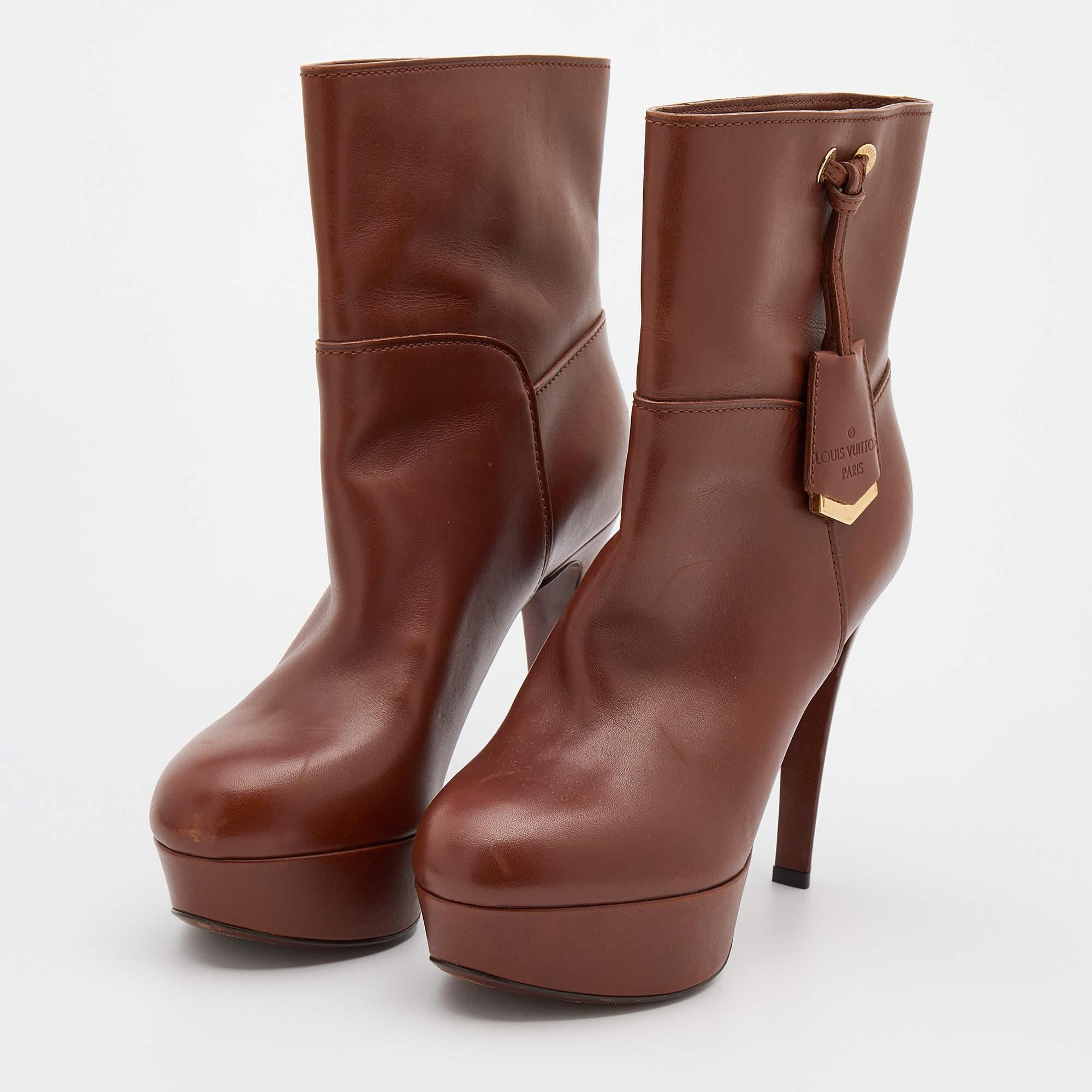 Louis Vuitton Brown Leather Platform Ankle Length Boots Size 38 6