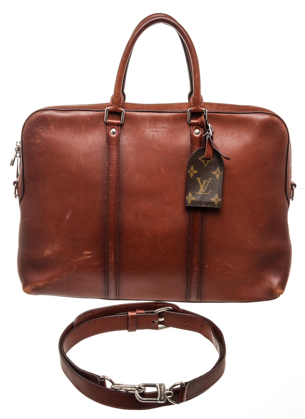 Louis Vuitton Brown Leather Porte Documents Voyage Briefcase Bag In Good Condition In Irvine, CA