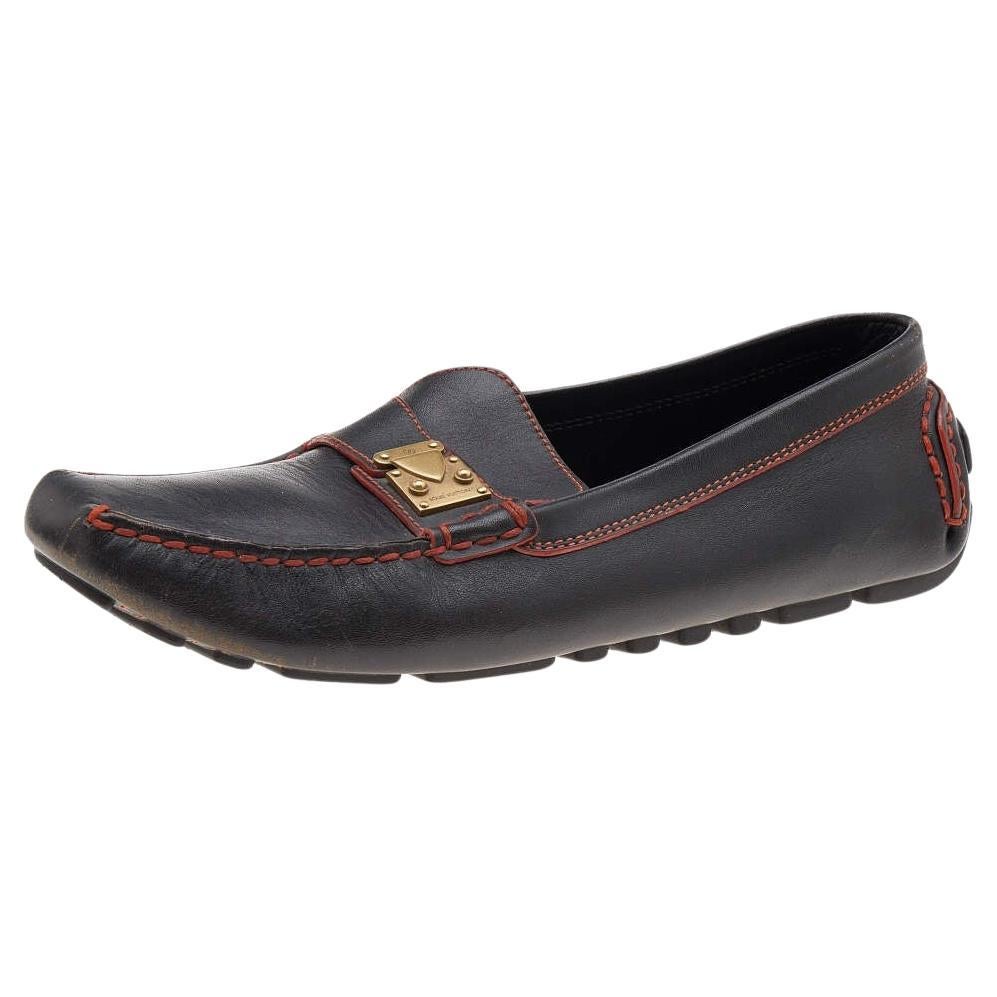 Louis Vuitton Brown Leather S Lock Slip On Loafers Size 39 For Sale