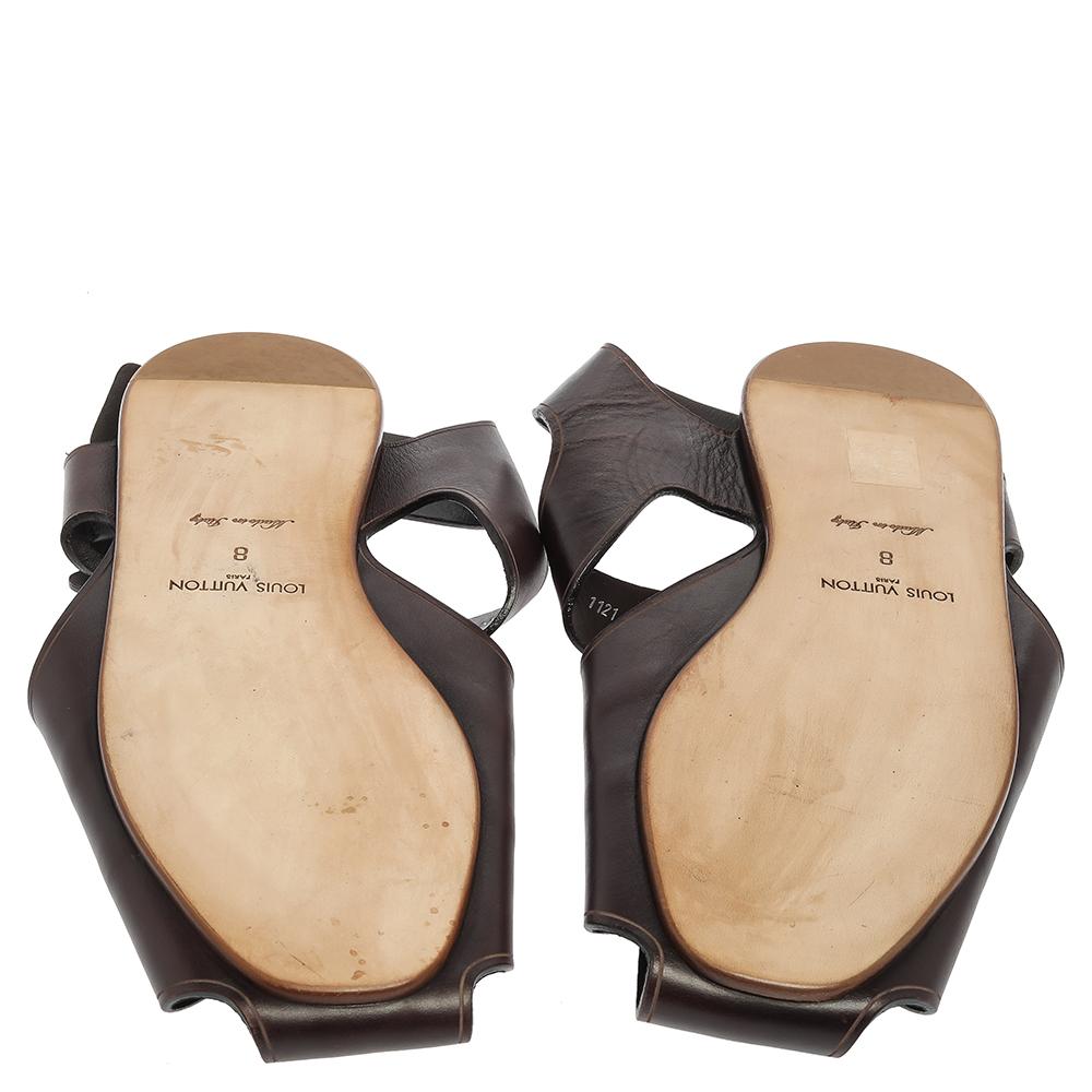 Men's Louis Vuitton Brown Leather Serengeti Flat Sandals Size 42