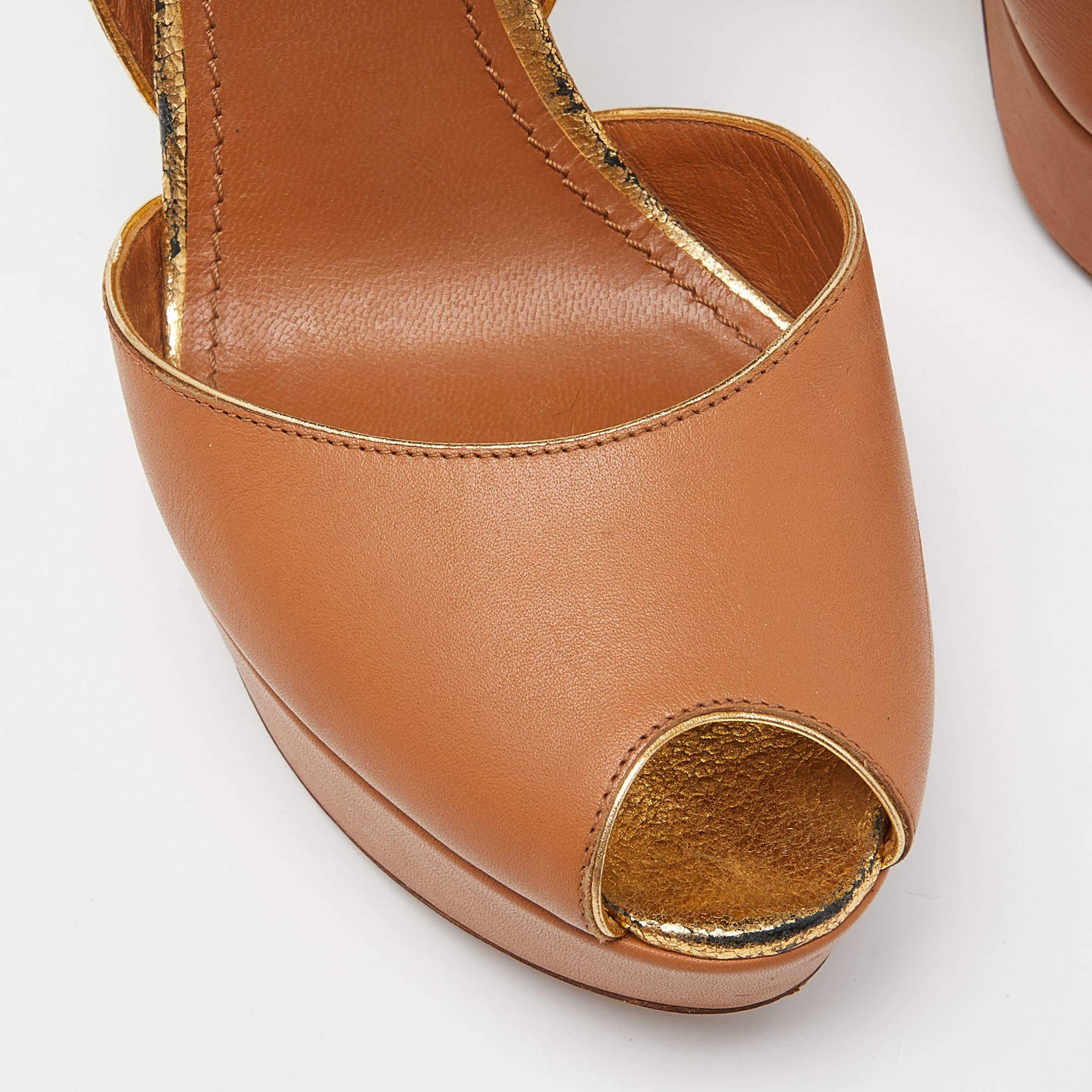 Women's Louis Vuitton Brown Leather Slingback Platform Sandals Size 39 For Sale