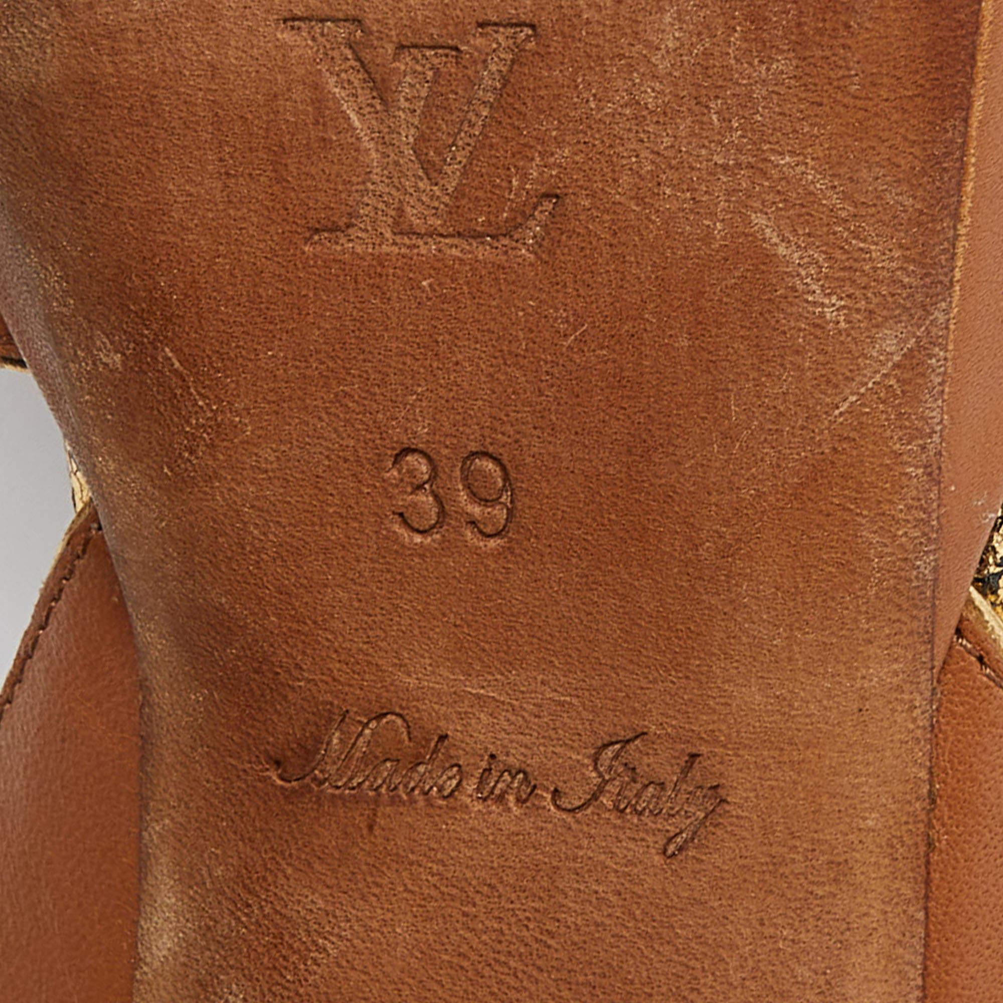 Louis Vuitton Brown Leather Slingback Platform Sandals Size 39 For Sale 4