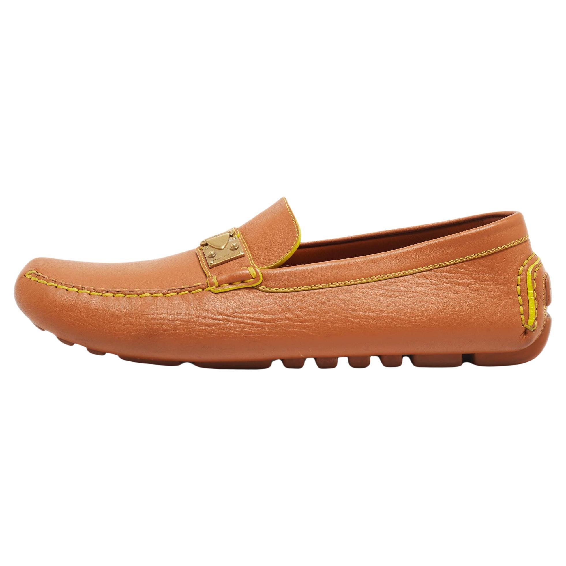 Louis Vuitton Brown Leather Slip On Loafers  For Sale