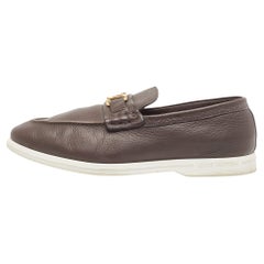 Used Louis Vuitton Brown Leather Slip On Loafers Size 41.5