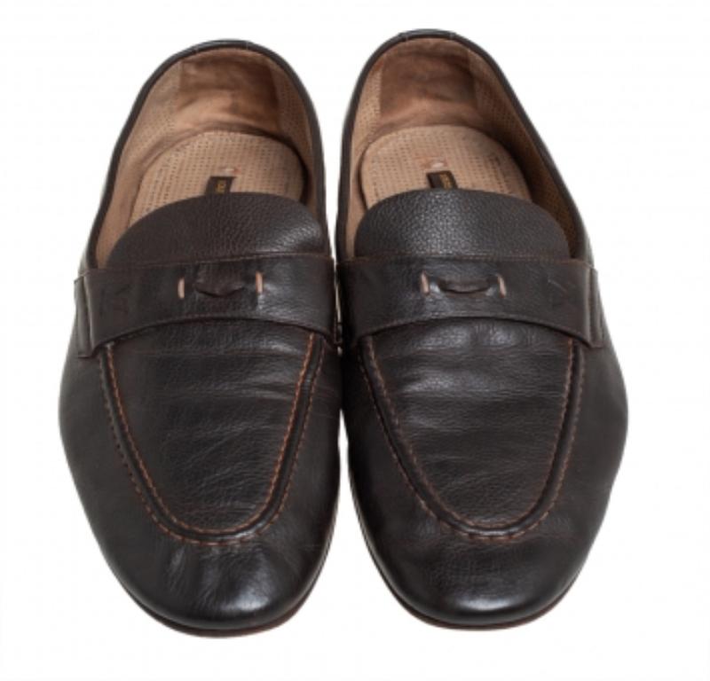 Black Louis Vuitton Brown Leather Slip On Loafers Size 42 For Sale
