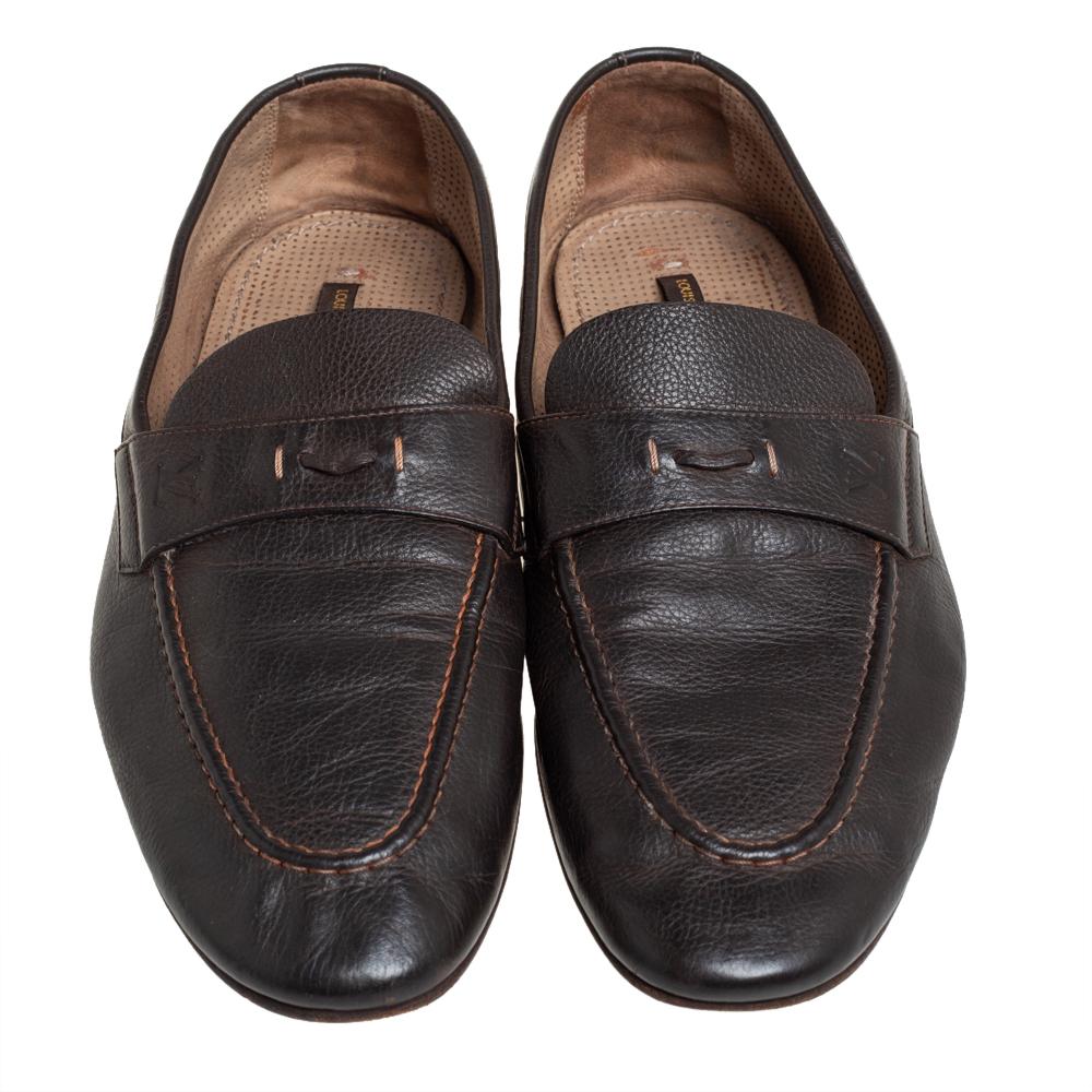Black Louis Vuitton Brown Leather Slip On Loafers Size 42 For Sale