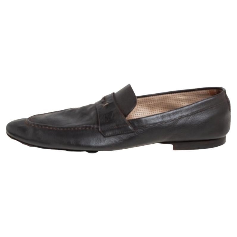 Louis Vuitton Brown Leather Slip On Loafers Size 42 For Sale