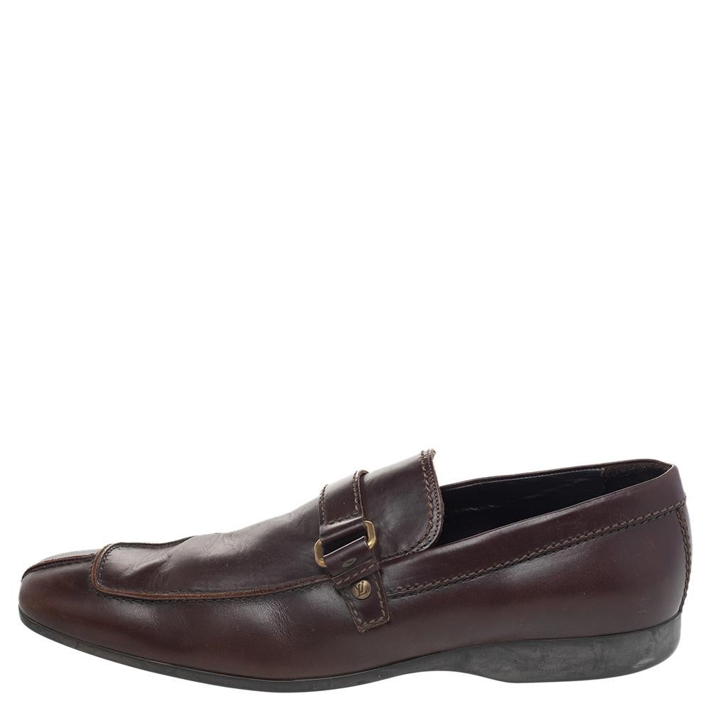 Louis Vuitton Brown Leather Slip On Loafers Size 42.5 In Good Condition In Dubai, Al Qouz 2