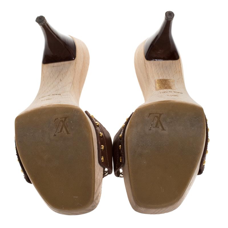 Louis Vuitton Brown Leather Studded Open Toe Platform Sandals Size 36.5 3