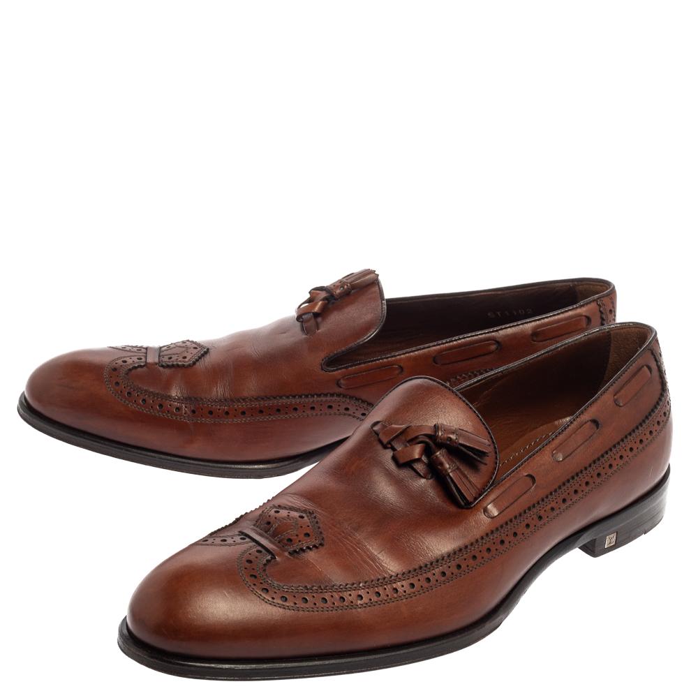Louis Vuitton Brown Leather Tassel And Brogue Detail Loafers Size 41.5 3