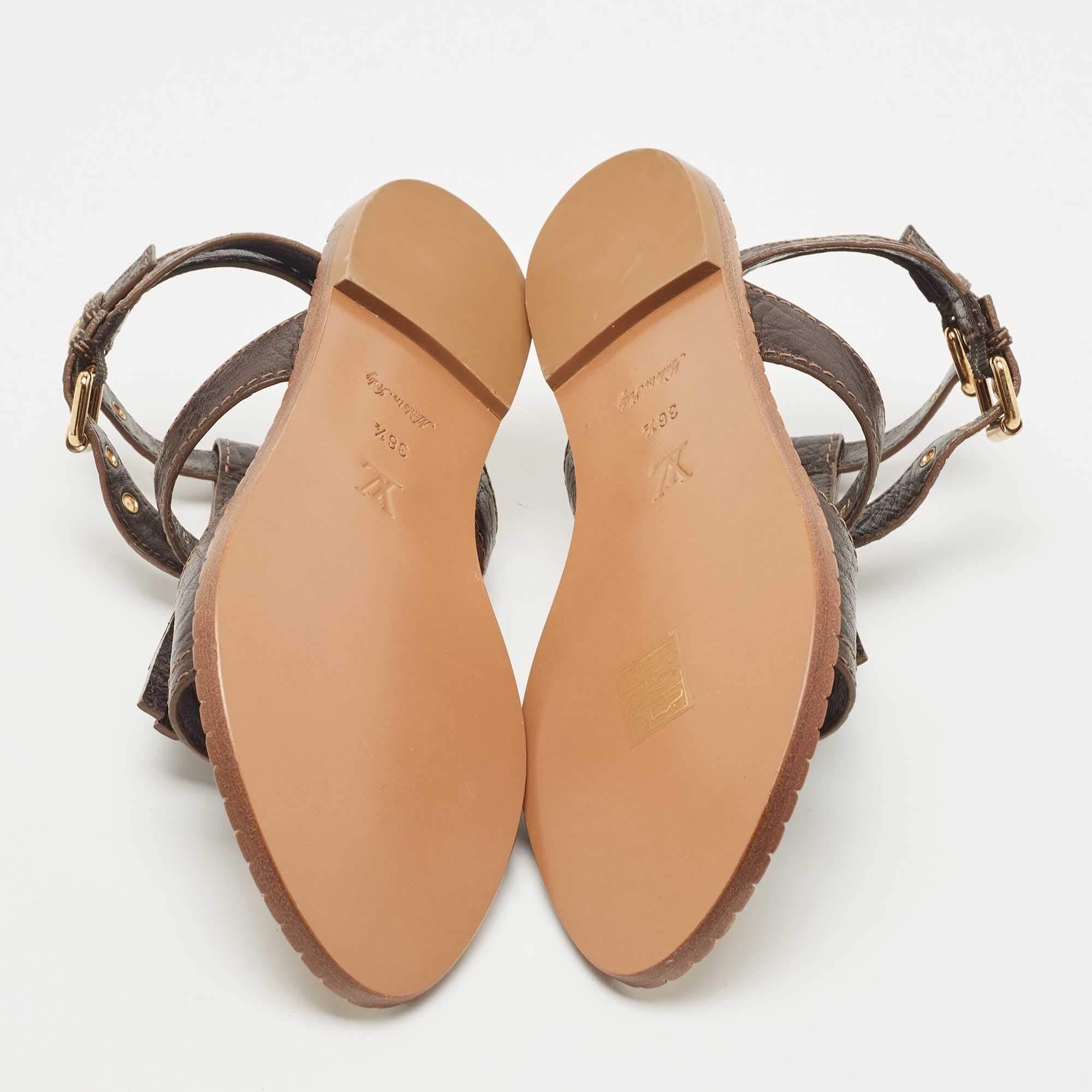 Louis Vuitton Brown Leather Tassel Ankle Strap Flats Size 36.5 2