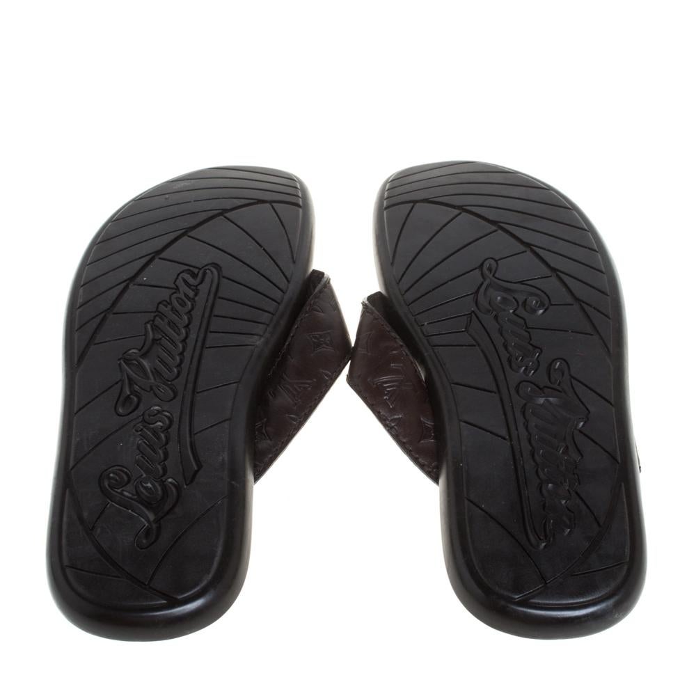 Gray Louis Vuitton Brown Leather Thong Slide Sandals Size 44.5
