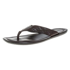 Louis Vuitton Brown Leather Thong Slide Sandals Size 44.5