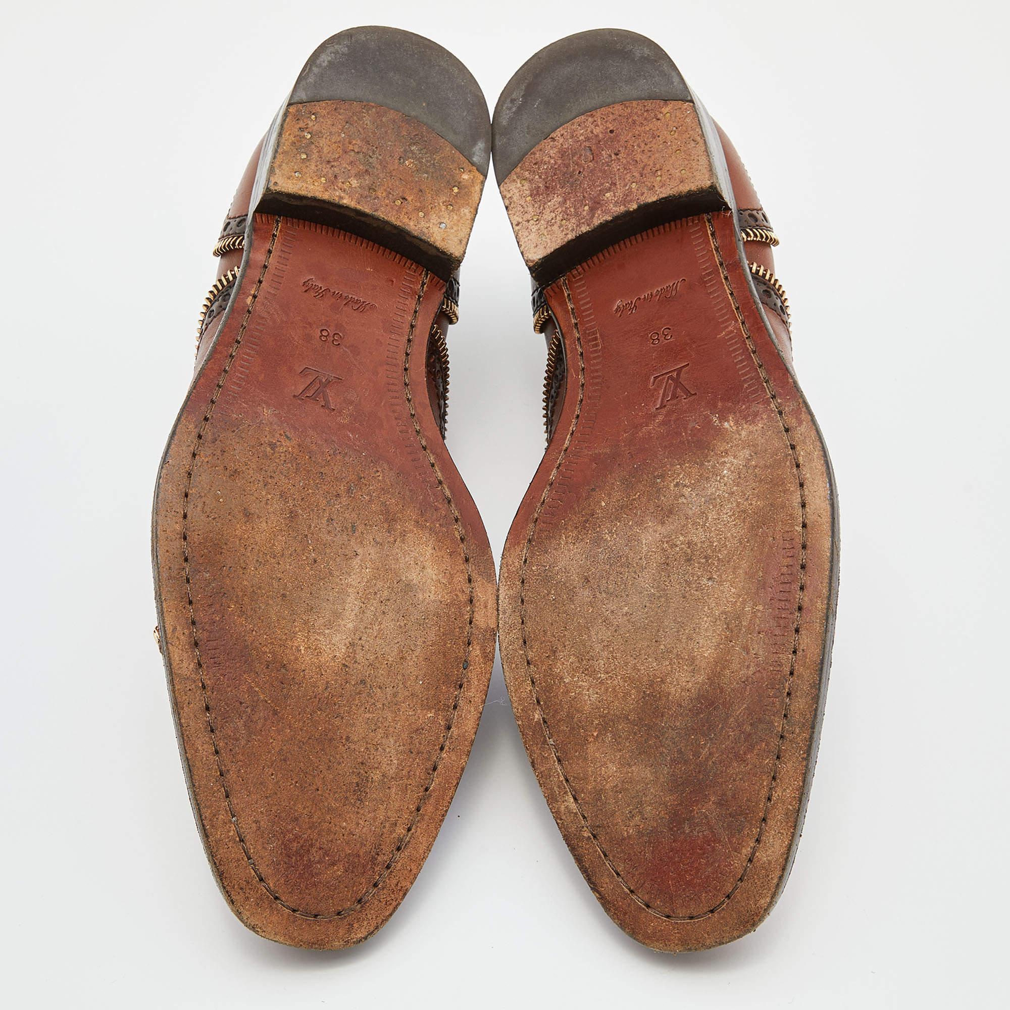 Louis Vuitton Brown Leather Tomboy Richelieu Oxfords Size 38 For Sale 3