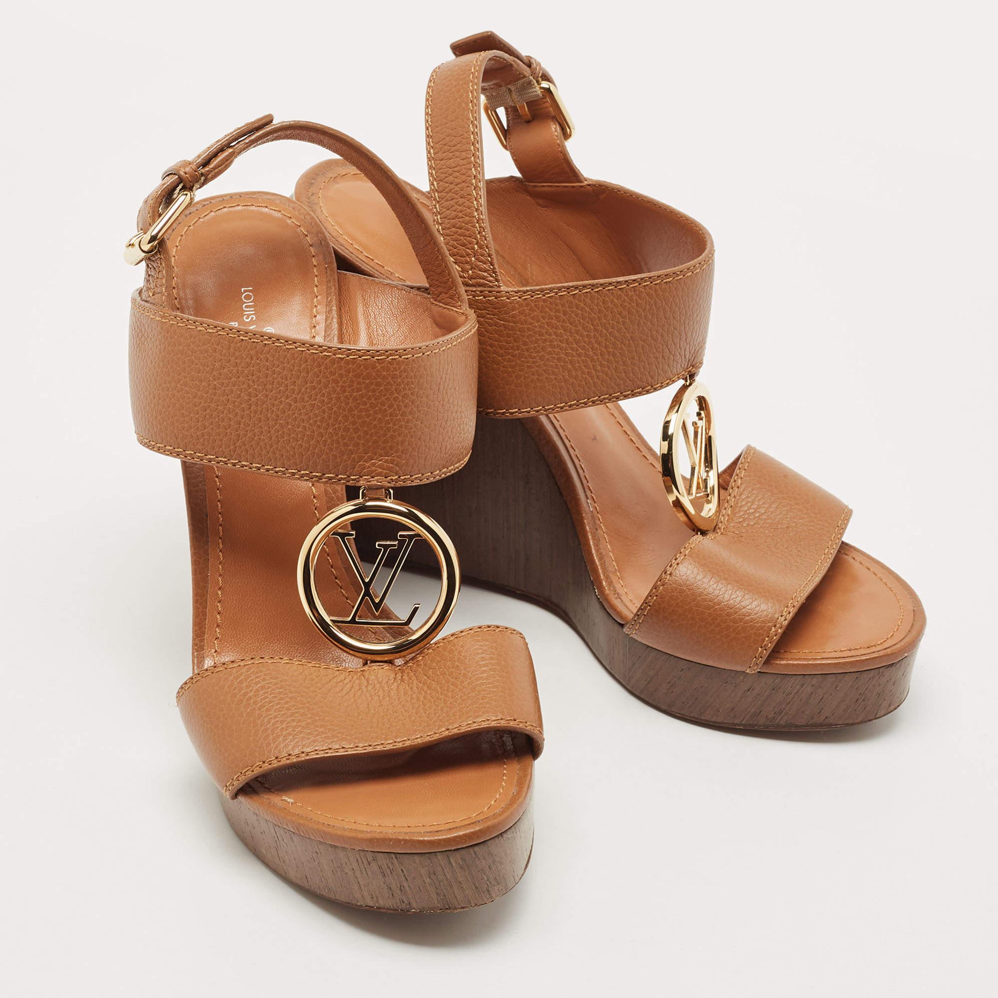 Louis Vuitton Brown Leather Vedette Wedge Sandals Size 39 1