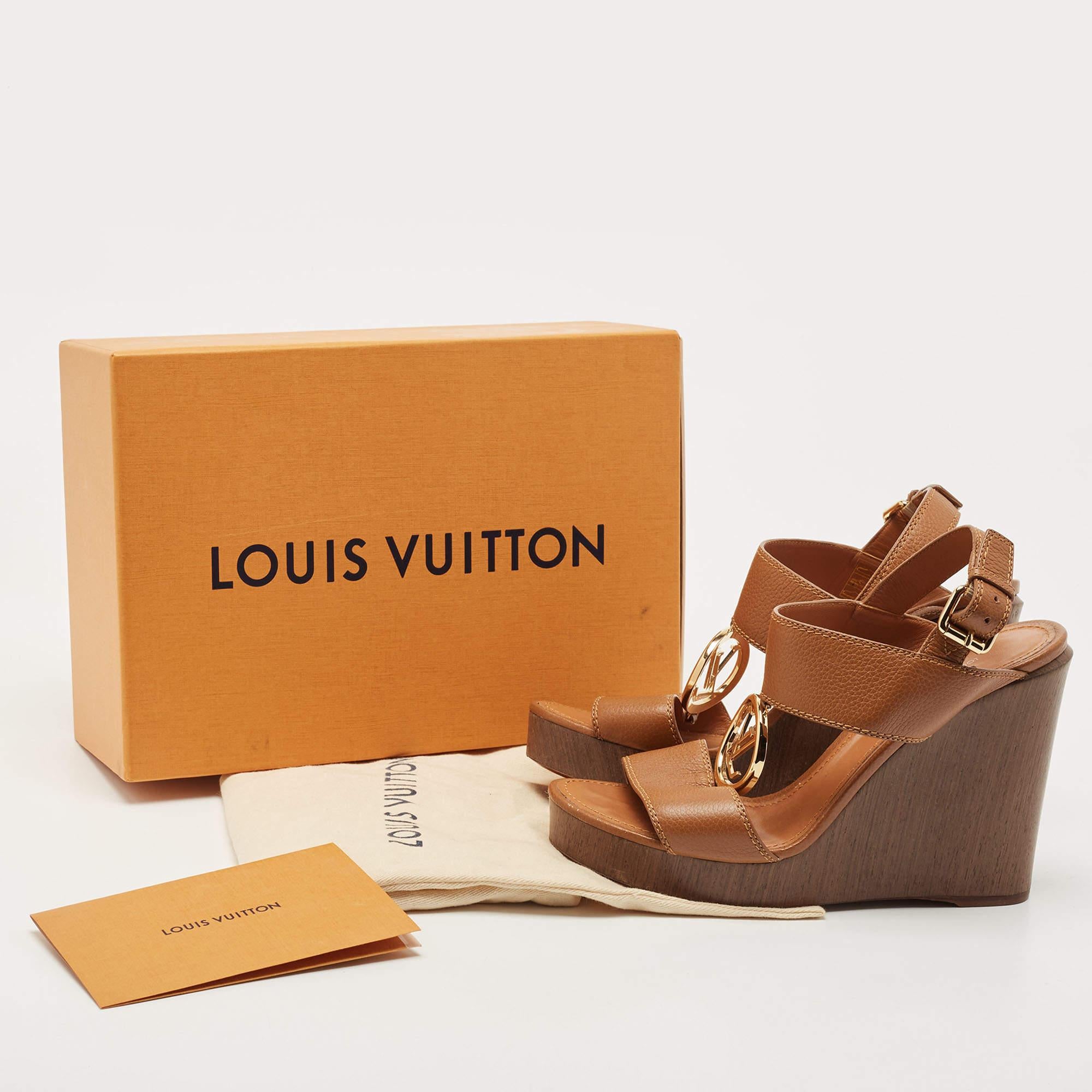 Louis Vuitton Brown Leather Vedette Wedge Sandals Size 39 2