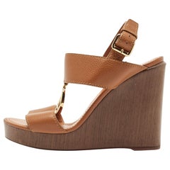 Louis Vuitton Brown Leather Vedette Wedge Sandals Size 39
