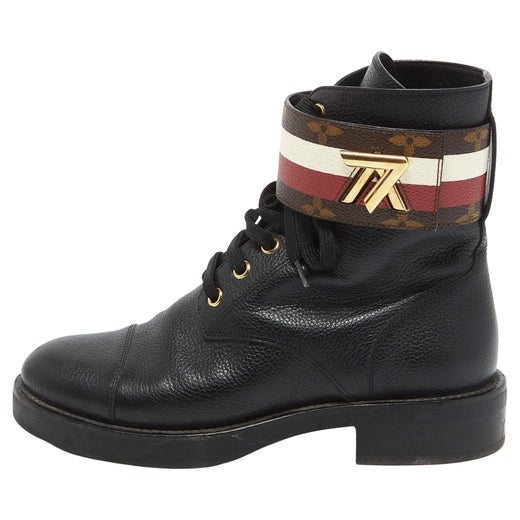 Louis Vuitton Women's Logo Territory Flat High Ranger Boots Leather with  Monogram Canvas