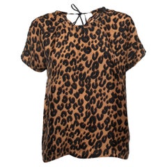 Louis Vuitton Brown Leopard Print Silk Short Sleeve Blouse M