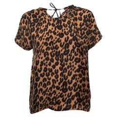 Louis Vuitton Brown Leopard Print Seidenbluse mit kurzen Ärmeln M