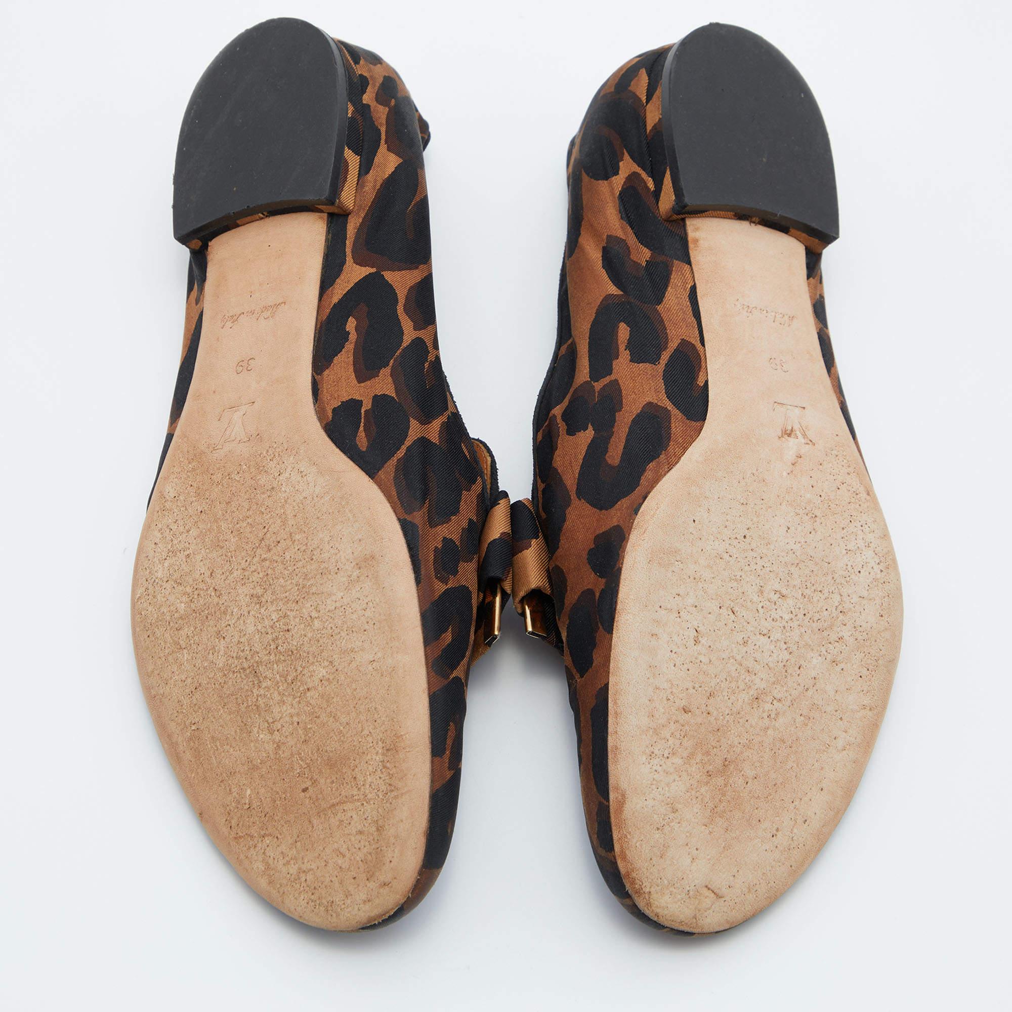 Louis Vuitton Brown Leopard Printed Fabric Bow Detail Smoking Slippers Size 39 2