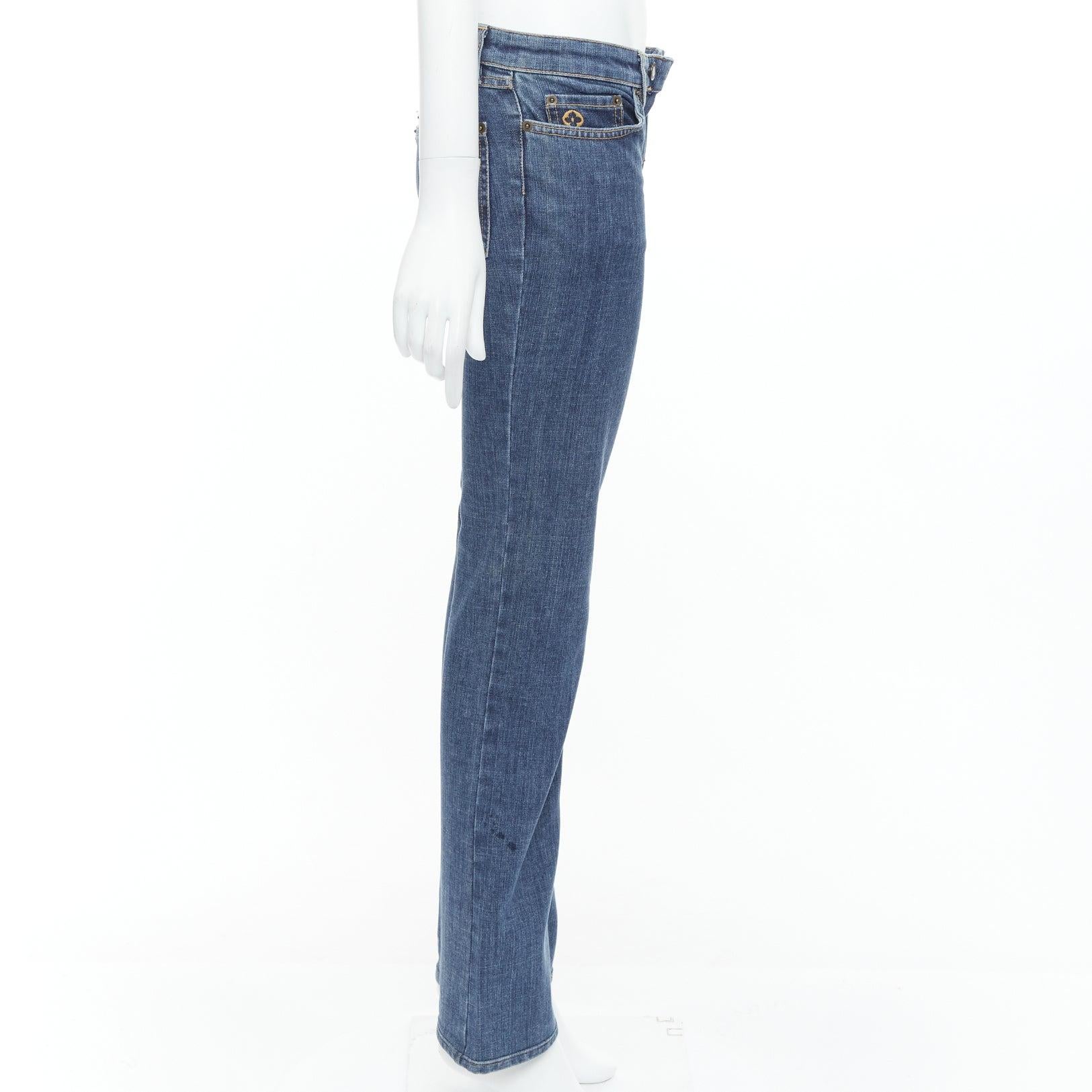 LOUIS VUITTON brown logo blue cotton pocket bootcut jeans FR34 XS In Good Condition In Hong Kong, NT