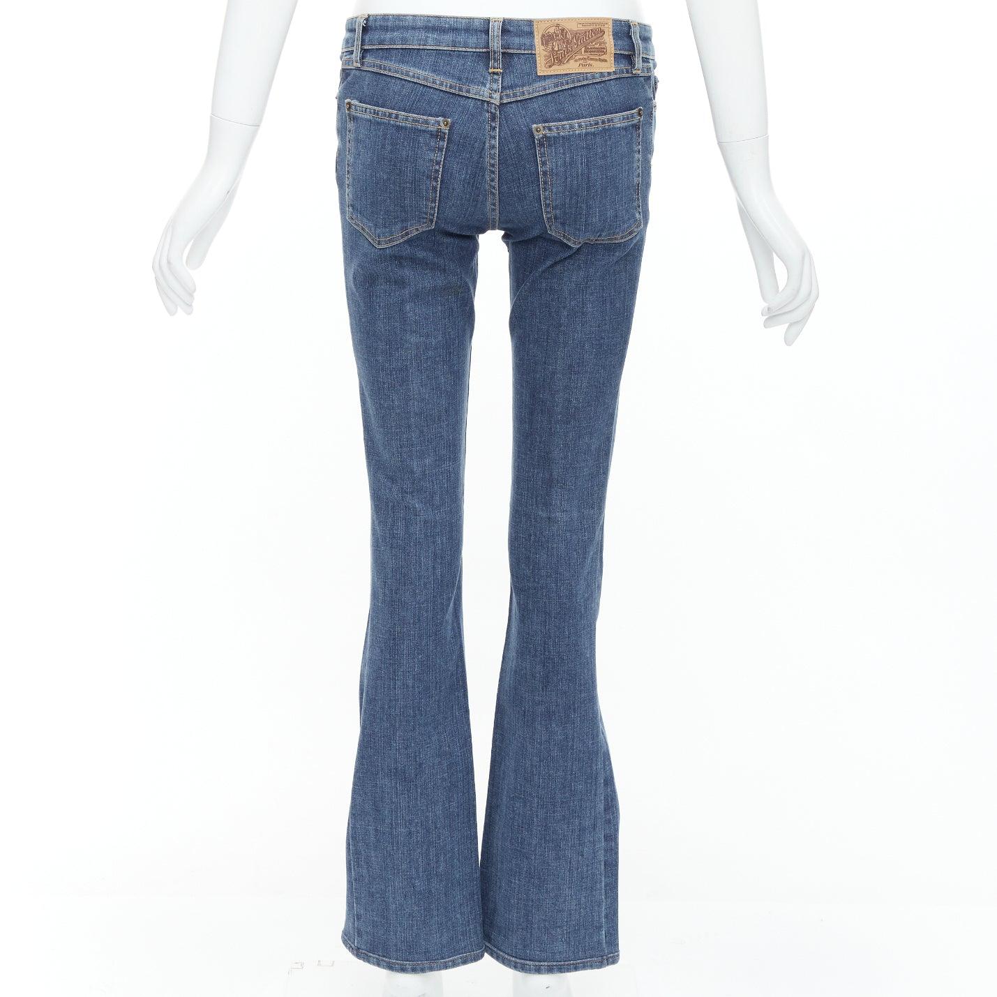 Women's LOUIS VUITTON brown logo blue cotton pocket bootcut jeans FR34 XS
