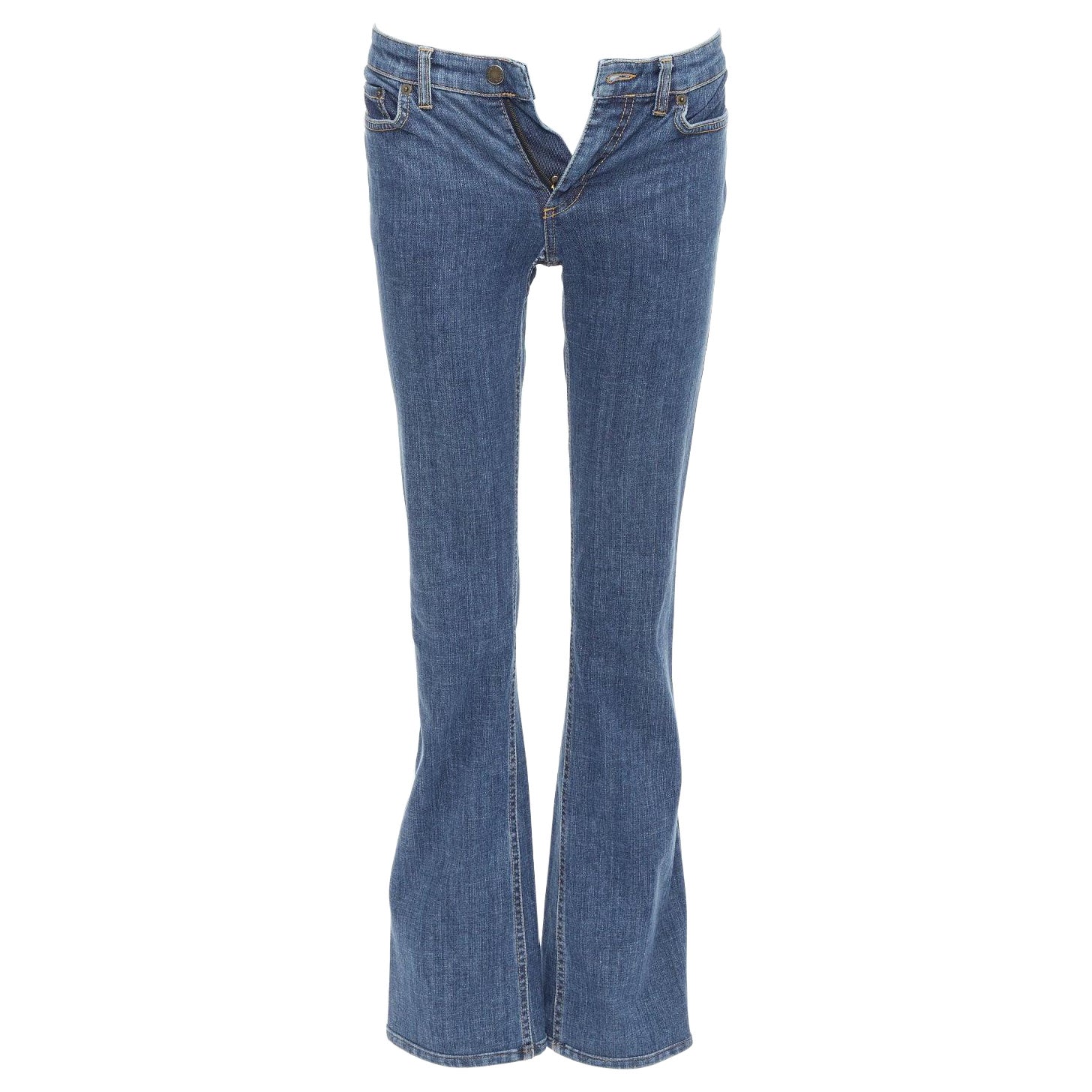 LOUIS VUITTON brown logo blue cotton pocket bootcut jeans FR34 XS