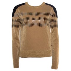 Louis Vuitton Brown Lurex Knit Contrast Suede Shoulder Patch Cropped Sweater XS