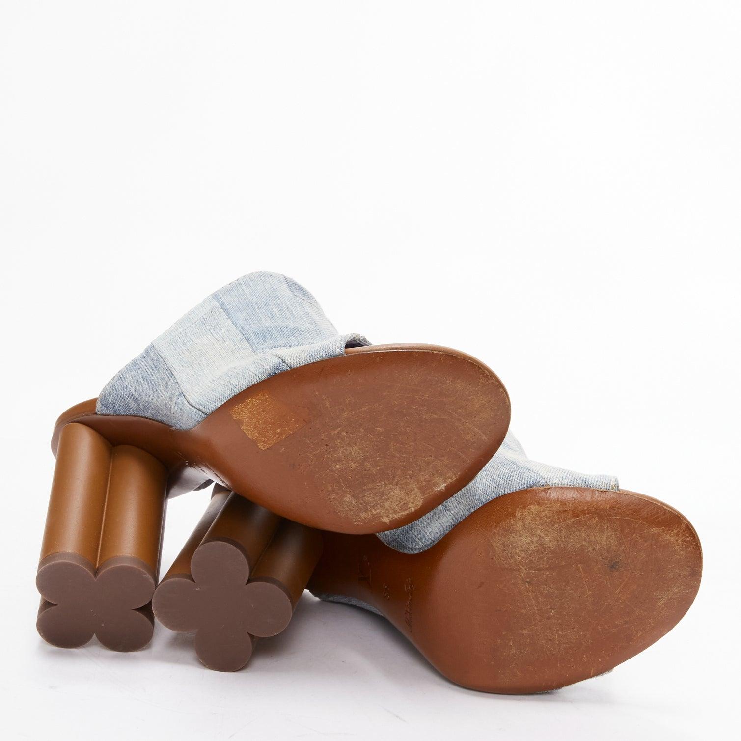 LOUIS VUITTON brown LV flower heel denim patchwork mules EU38 6